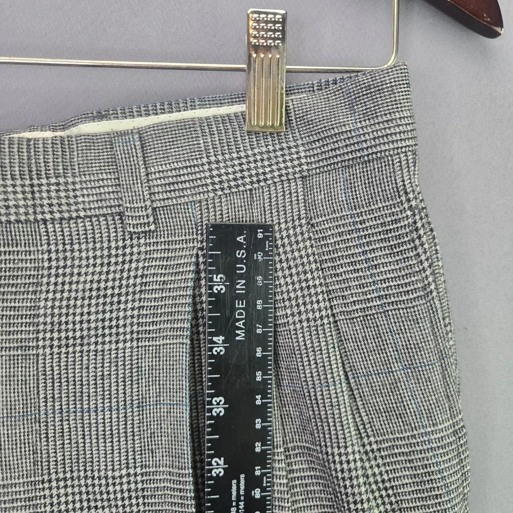 Vintage Pleated Trousers Glen Plaid Check Pants 29x26 Grey Blue Dress Slacks
